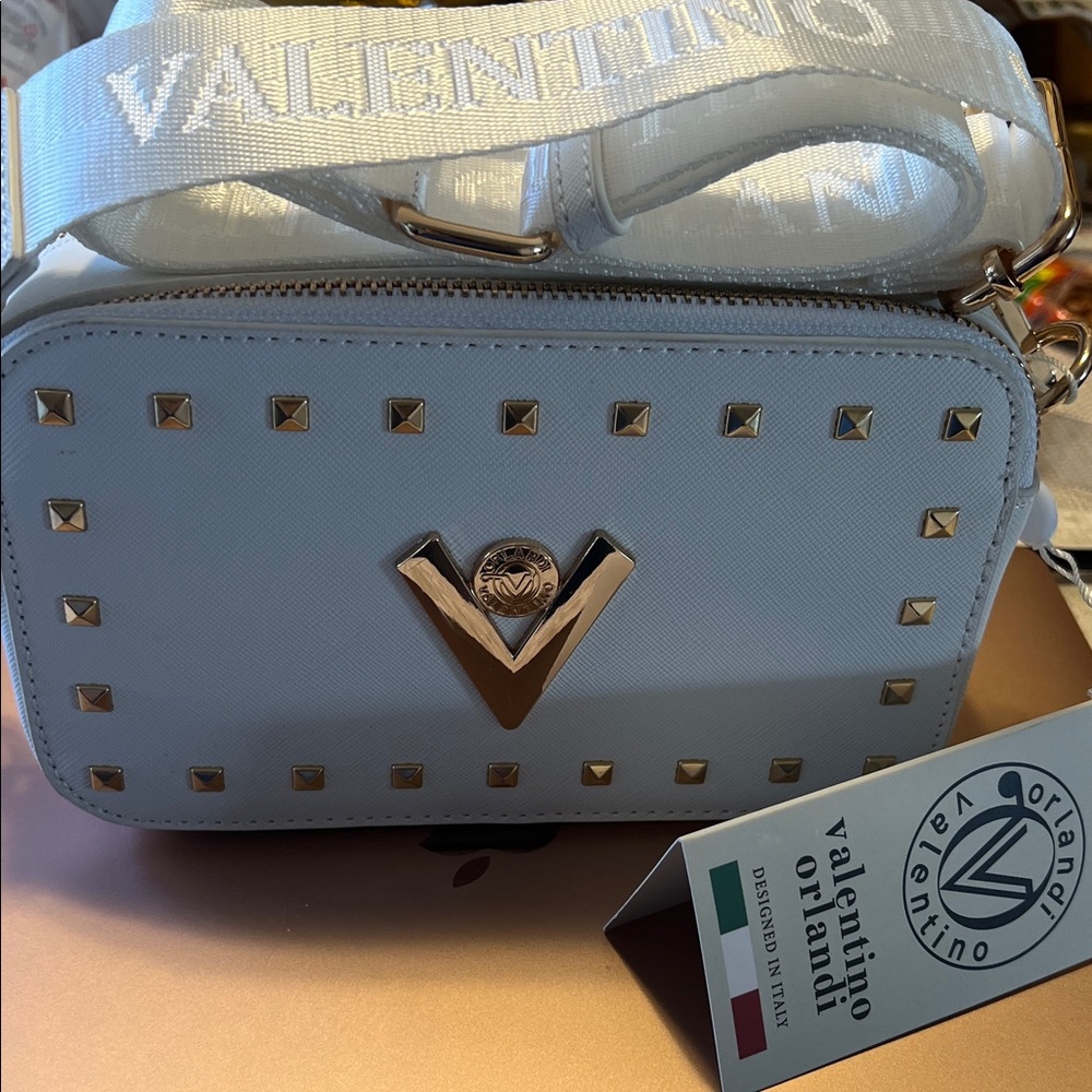 Valentino Orlandi White Crossbody Bag with Gold Studs